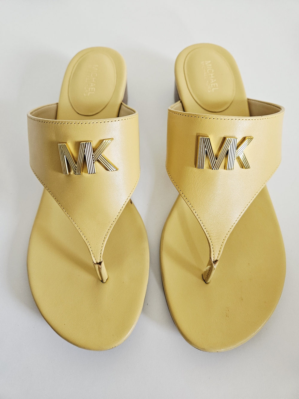 Michael Kors Women's Yellow MK Logo Leather Thong Sandals